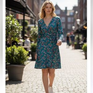 Elegant Teal Floral Midi Dress